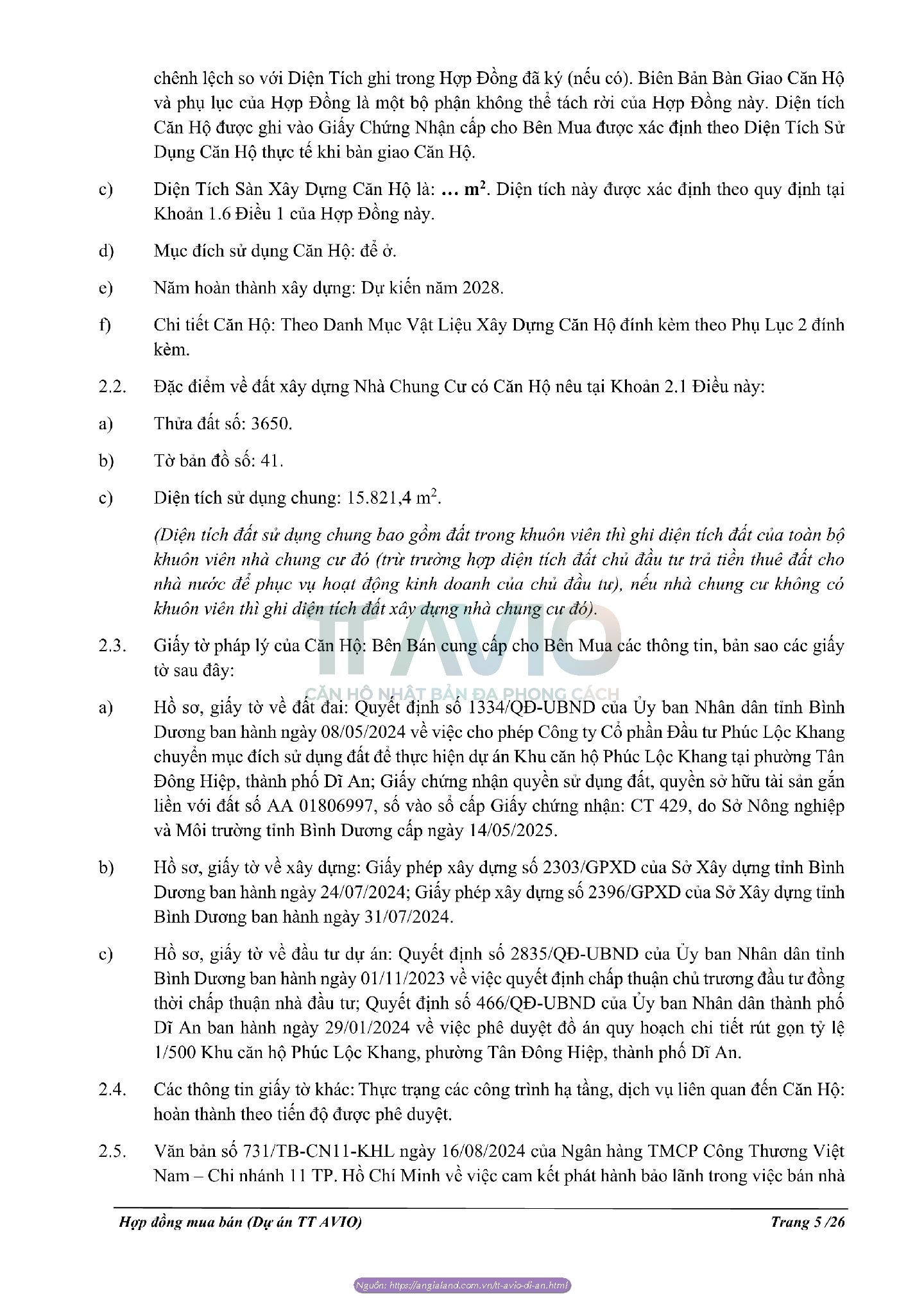 Hợp đồng Mua Bán Căn Hộ Tt Avio Dĩ An