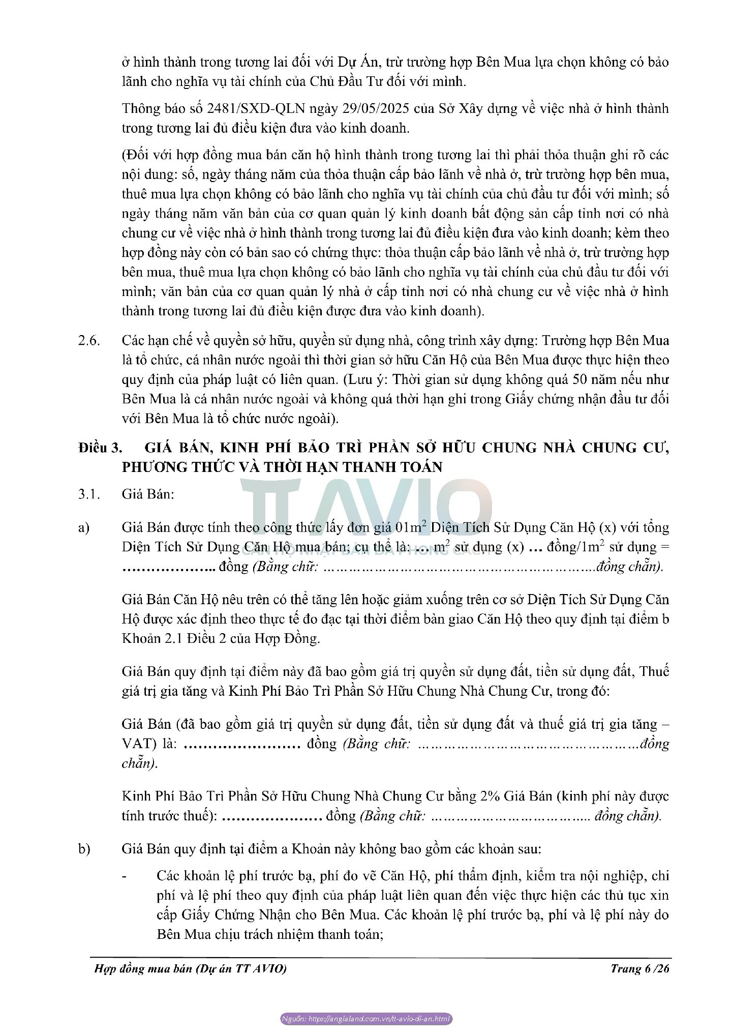 Hợp đồng Mua Bán Căn Hộ Tt Avio Dĩ An