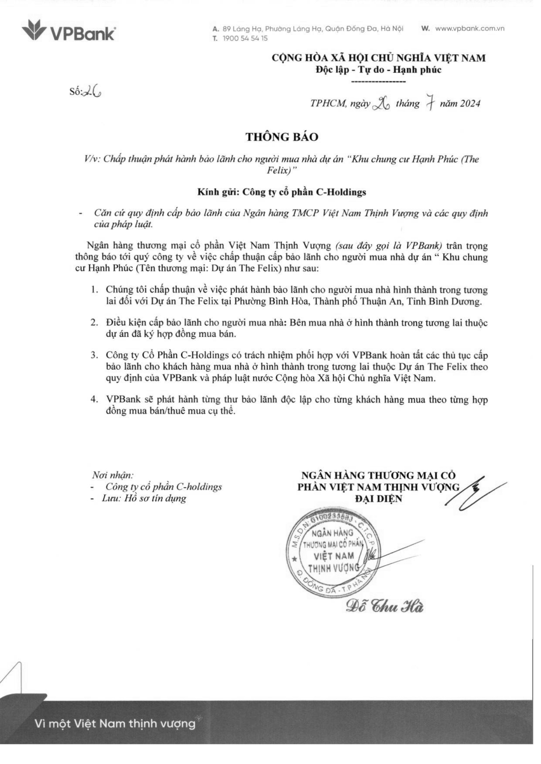 Ngân Hàng Bảo Lãnh Cho Vay Dự án The Felix