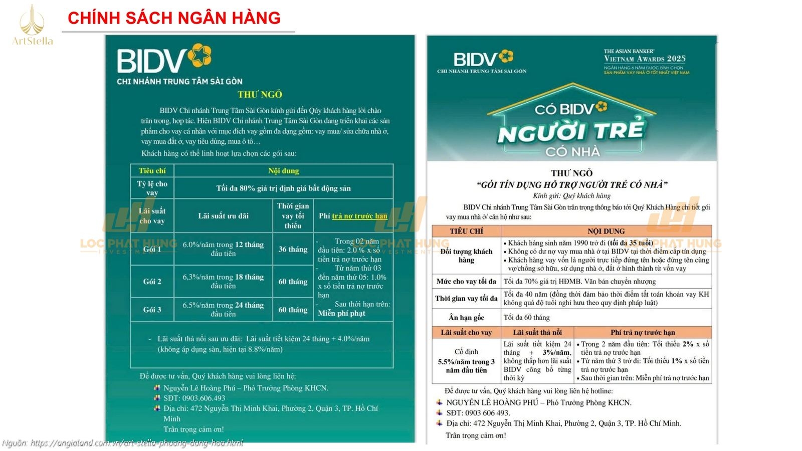 Chính sách ngân hàng BIDV hỗ trợ lãi suất 0% và ân hạn gốc 24 tháng dự án Art Stella