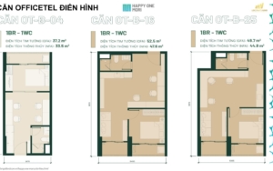 Mặt bằng căn hộ Officetel điển hình (văn phòng & nhà ở) tại Happy One Mori