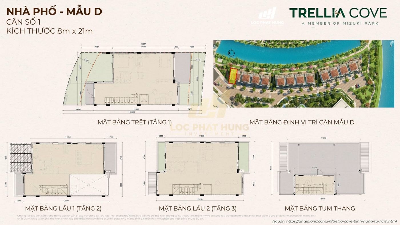 Mặt Bằng Nhà Phố Mẫu D Căn Số 1 Trellia Cove | Căn Góc 8x21m