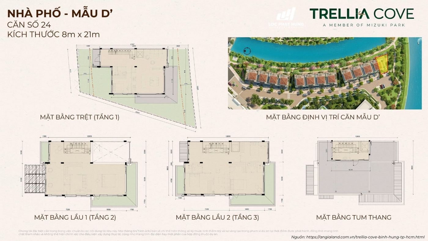 Mặt Bằng Nhà Phố Mẫu D Trellia Cove | Căn Góc Độc Bản Số 24