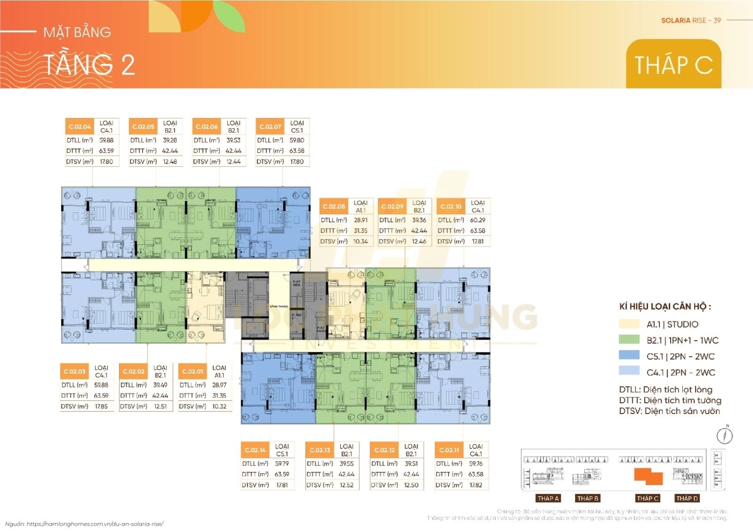 Mặt Bằng Tháp C 14 Tầng Solaria Rise Waterpoint | Layout Chi Tiết