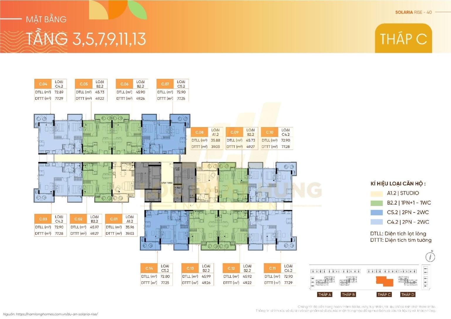 Mặt Bằng Tháp C 14 Tầng Solaria Rise Waterpoint | Layout Chi Tiết