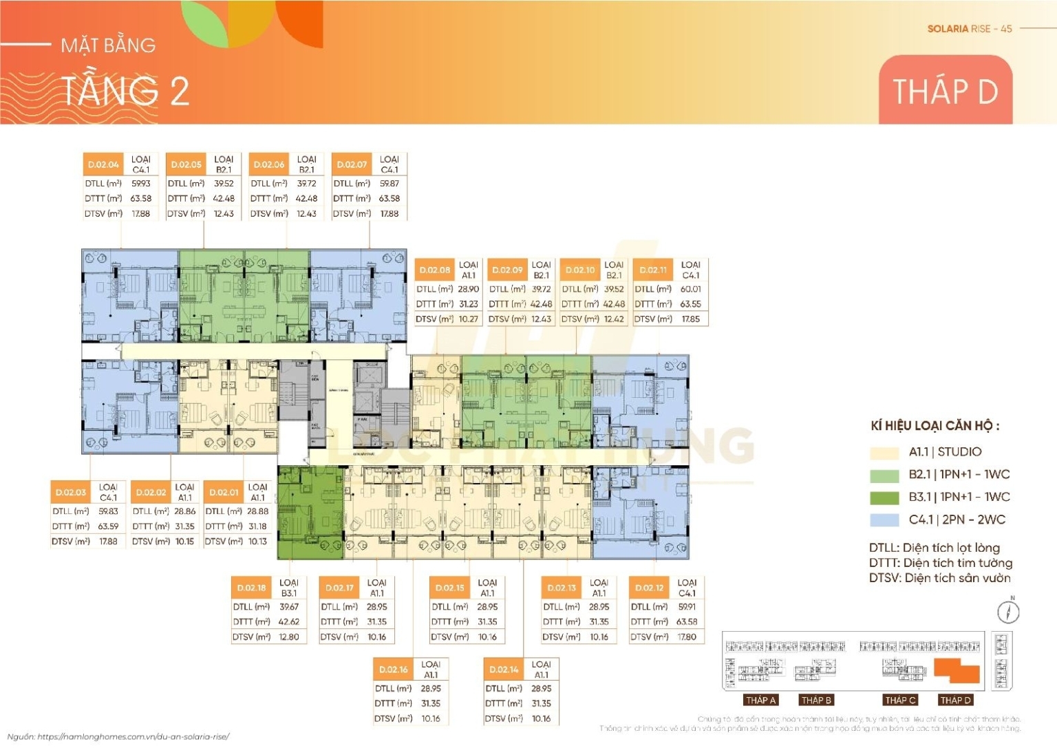 Mặt Bằng Tháp D 8 Tầng Solaria Rise Waterpoint | Layout Chi Tiết