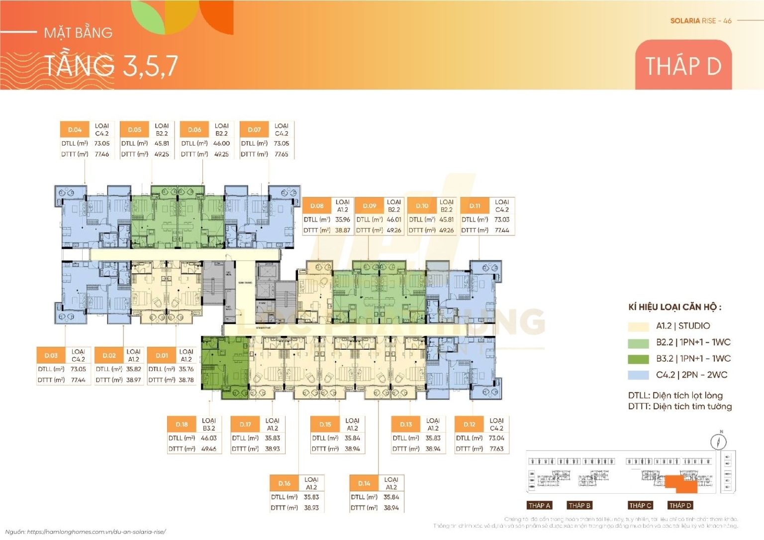 Mặt Bằng Tháp D 8 Tầng Solaria Rise Waterpoint | Layout Chi Tiết
