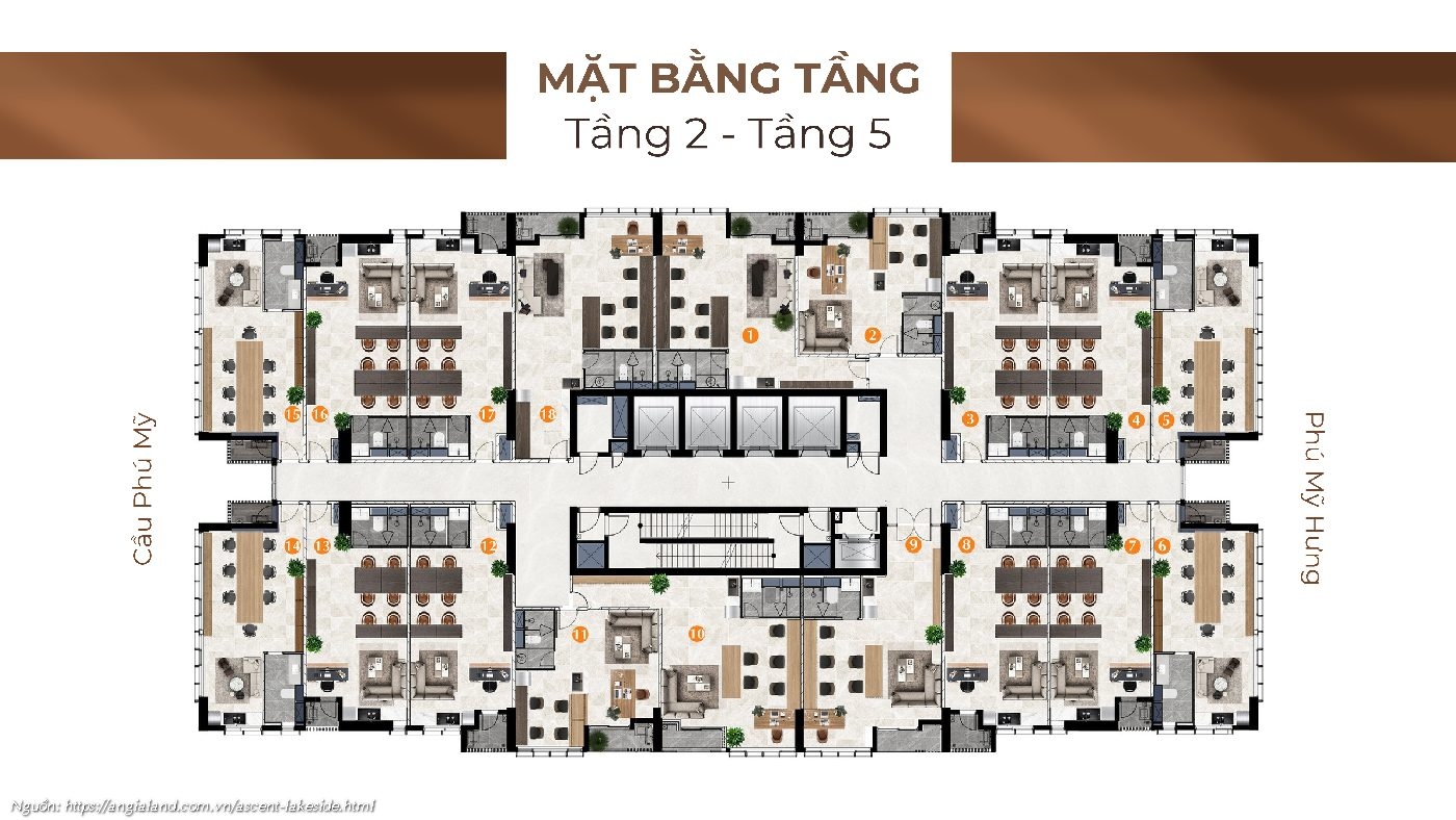 Mặt bằng tầng 02-05 căn hộ Office Ascent Lakeside Quận 7