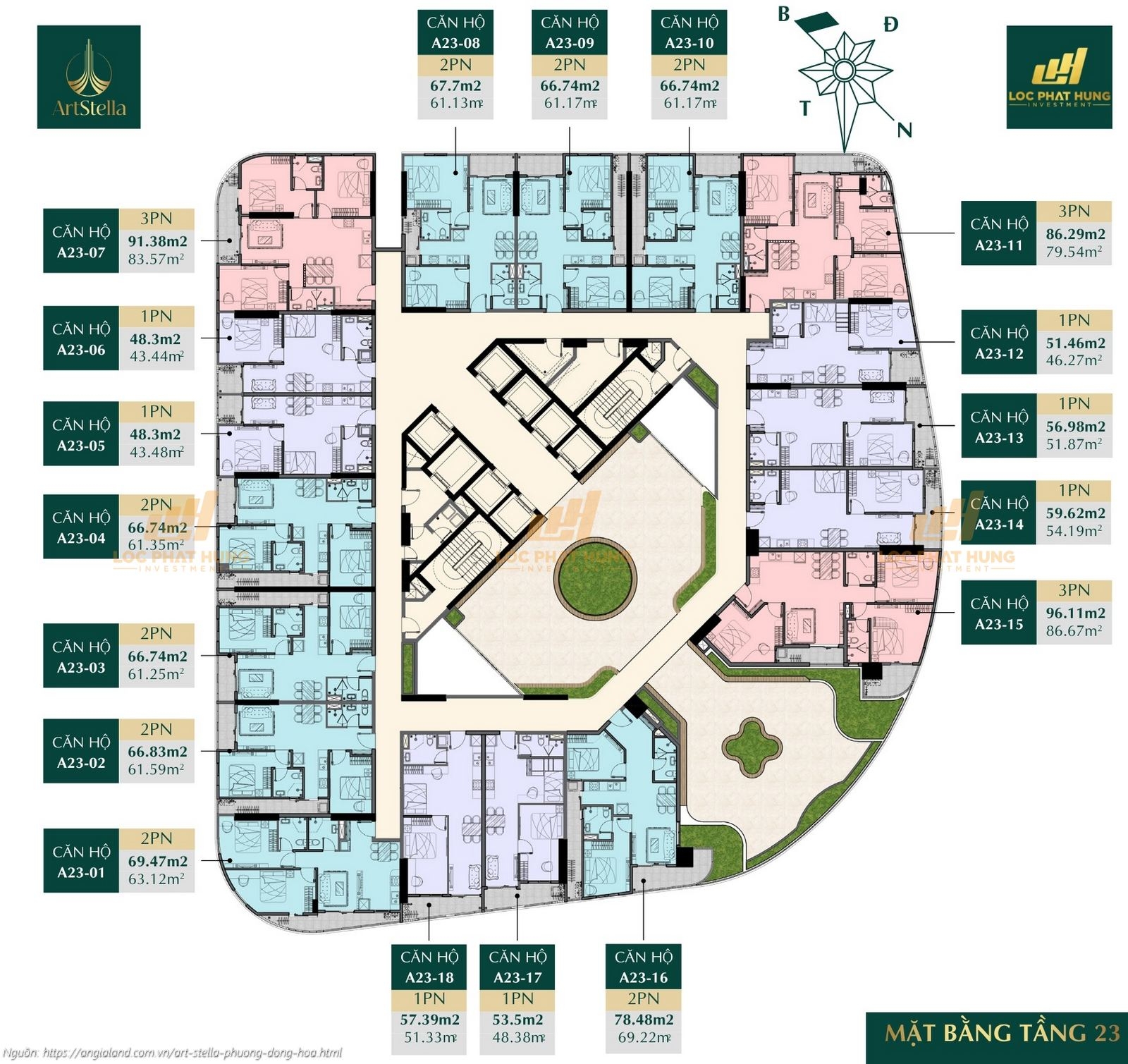 Mặt bằng tầng 23 căn hộ chung cư Art Stella, Phường Đông Hòa, TPHCM