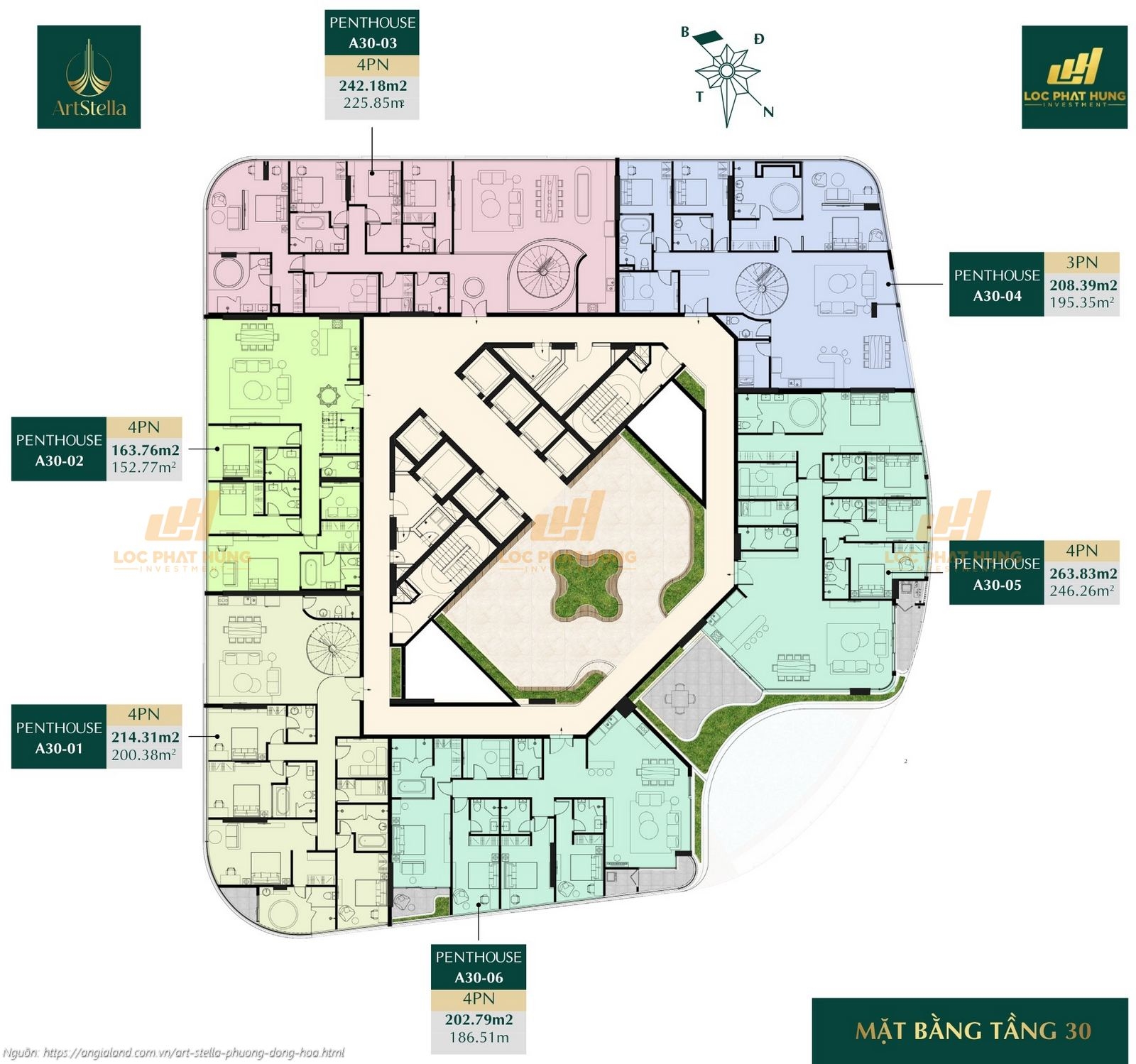 Mặt bằng tầng 30 penthouse Art Stella, Phường Đông Hòa, TPHCM