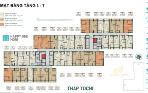 Mặt Bằng Tầng 4 7 Tháp Tochi Dự án Căn Hộ Happy One Mori