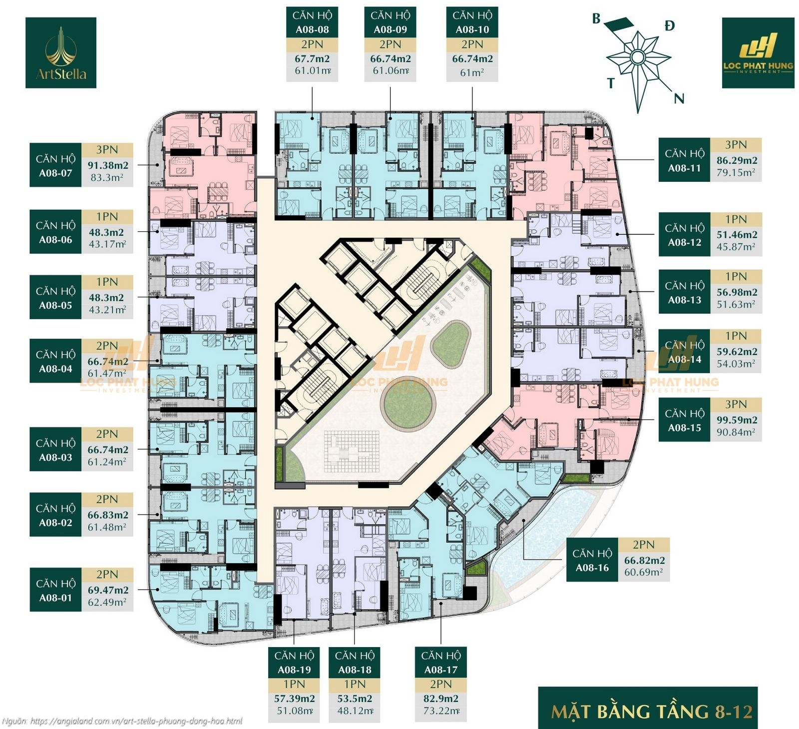 Mặt bằng tầng 8-12 căn hộ chung cư Art Stella, Phường Đông Hòa, TPHCM