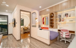 Nhà mẫu Art Stella - Không gian chung (Phòng khách - Bếp) căn hộ 1PN diện tích 48.5m² (1PN - 1WC)