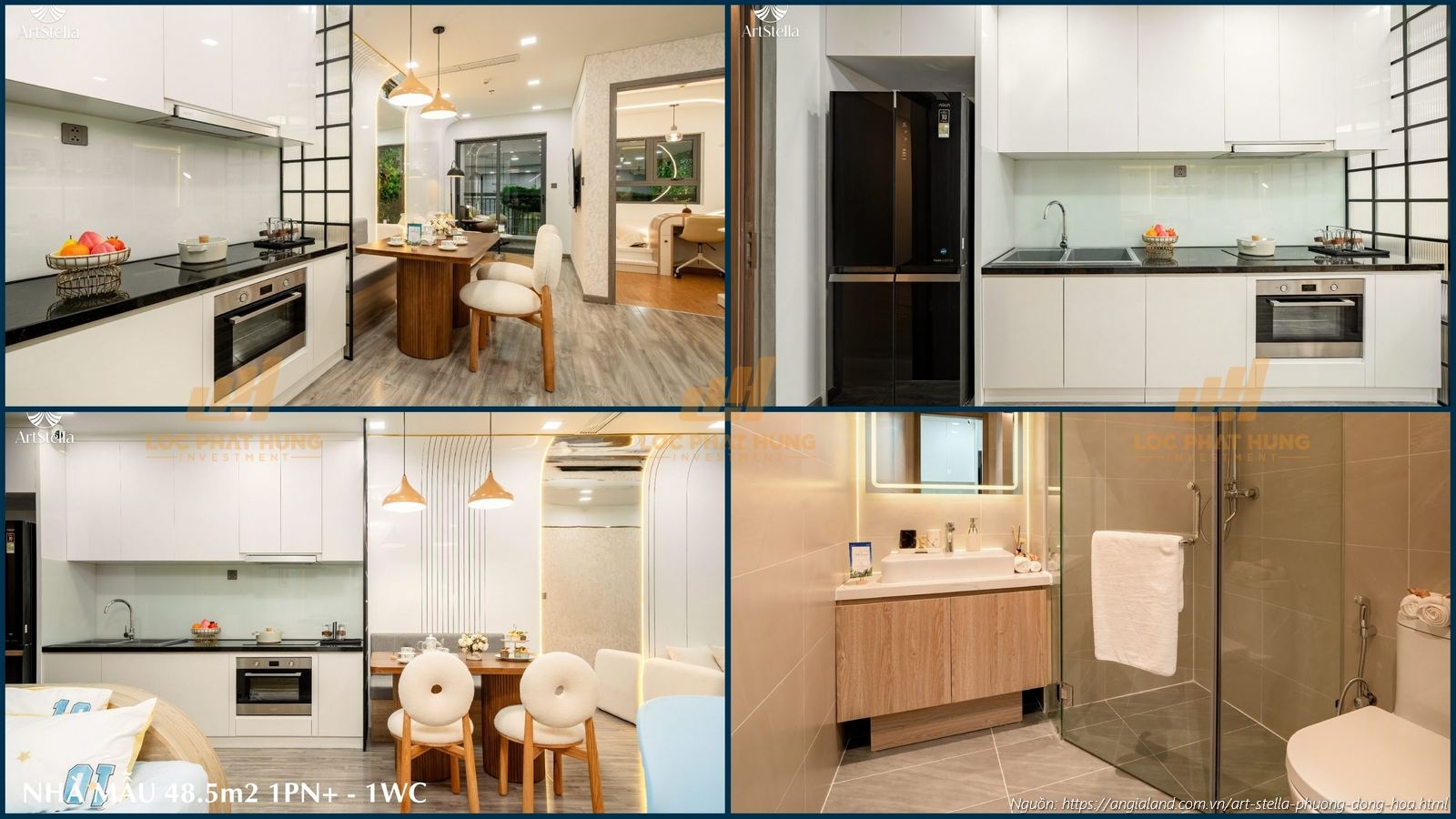 Nhà mẫu Art Stella - Khu vực bếp căn hộ 1PN diện tích 48.5m² (1PN - 1WC)
