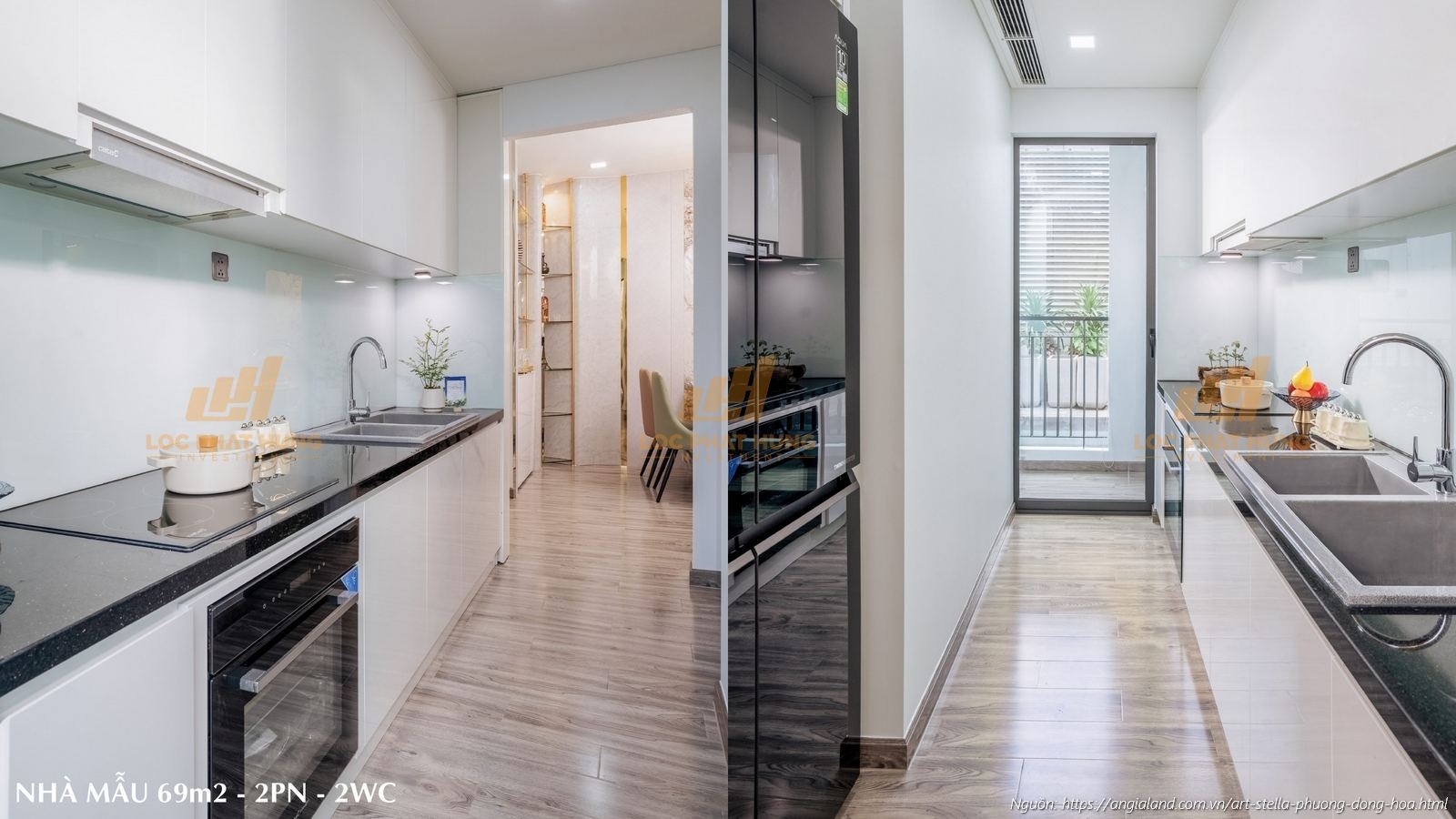 Nhà mẫu Art Stella - Khu vực bếp căn hộ 2PN diện tích 69m² (2PN - 2WC)