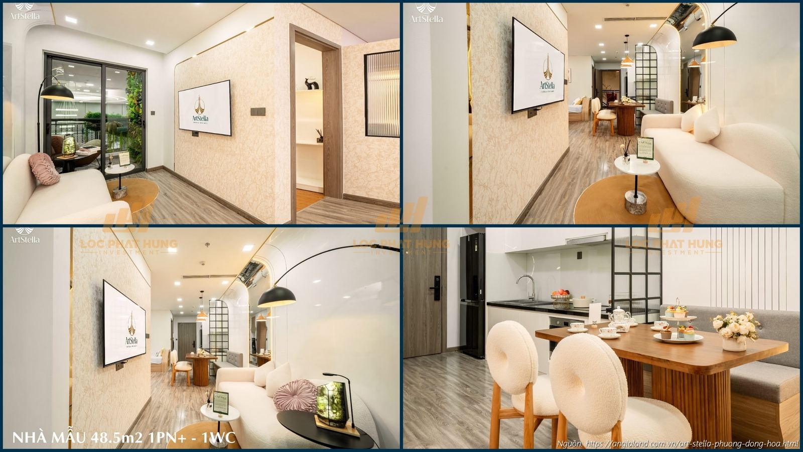 Nhà mẫu Art Stella - Phòng khách căn hộ 1PN diện tích 48.5m² (1PN - 1WC)