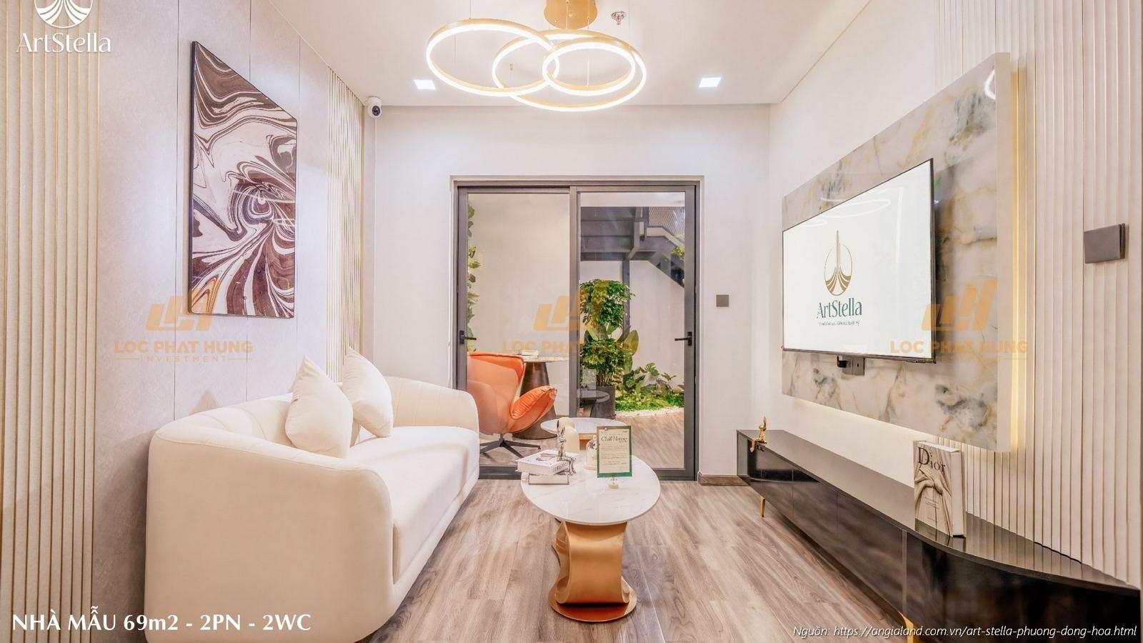 Nhà mẫu Art Stella - Phòng khách căn hộ 2PN diện tích 69m² (2PN - 2WC)