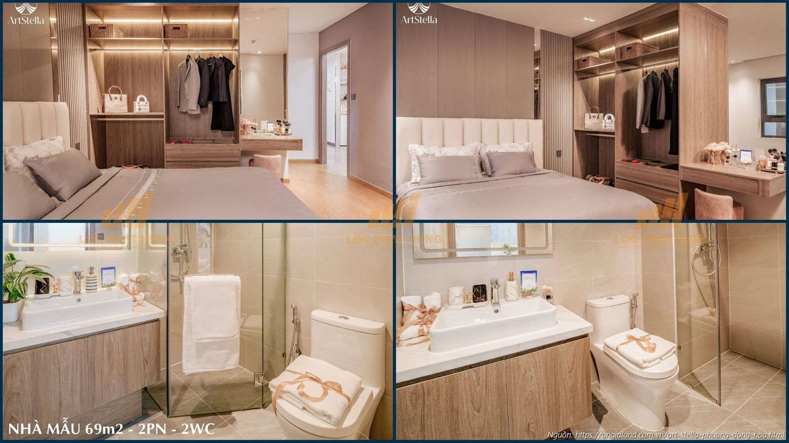 Nhà mẫu Art Stella - Phòng ngủ master căn hộ 2PN diện tích 69m² (2PN - 2WC)