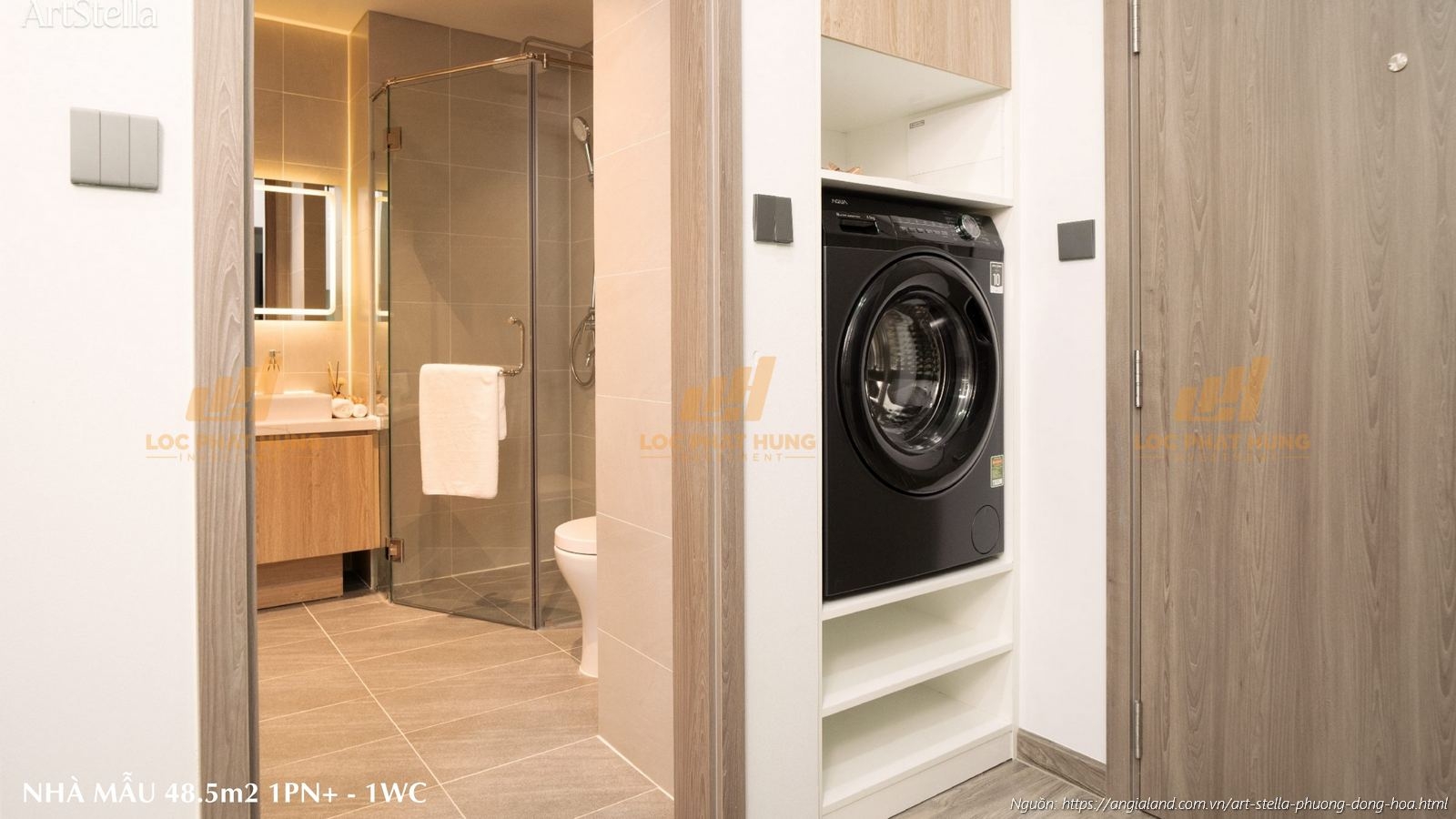 Nhà mẫu Art Stella - Phòng WC/vệ sinh căn hộ 1PN diện tích 48.5m² (1PN - 1WC)