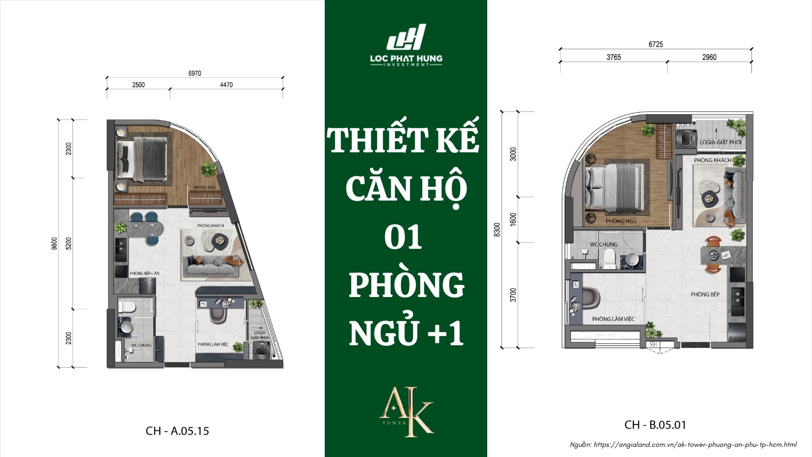 Thiết kế căn hộ 1 phòng ngủ dự án A&K Tower An Phú Thiết kế căn hộ 1 phòng ngủ dự án A&K Tower An Phú