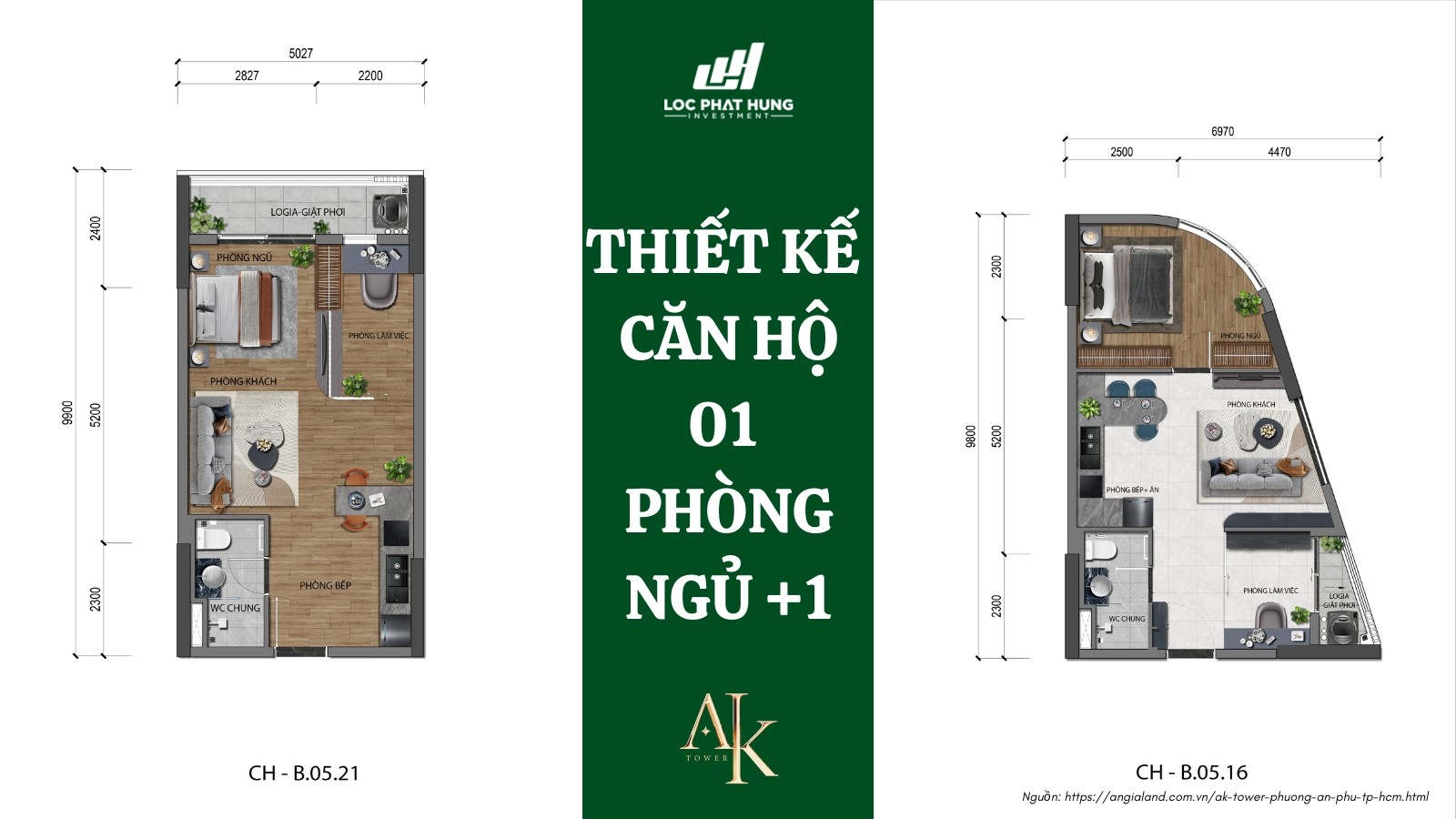 Thiết kế căn hộ 1 phòng ngủ dự án A&K Tower An Phú Thiết kế căn hộ 1 phòng ngủ dự án A&K Tower An Phú