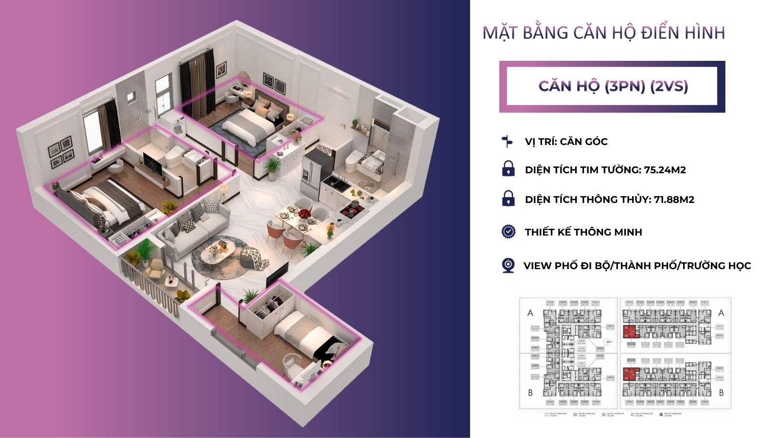 Thiết Kê Căn Hộ 3pn Maison Grand 75m² : Layout Căn Góc Amp; Thiết Kế