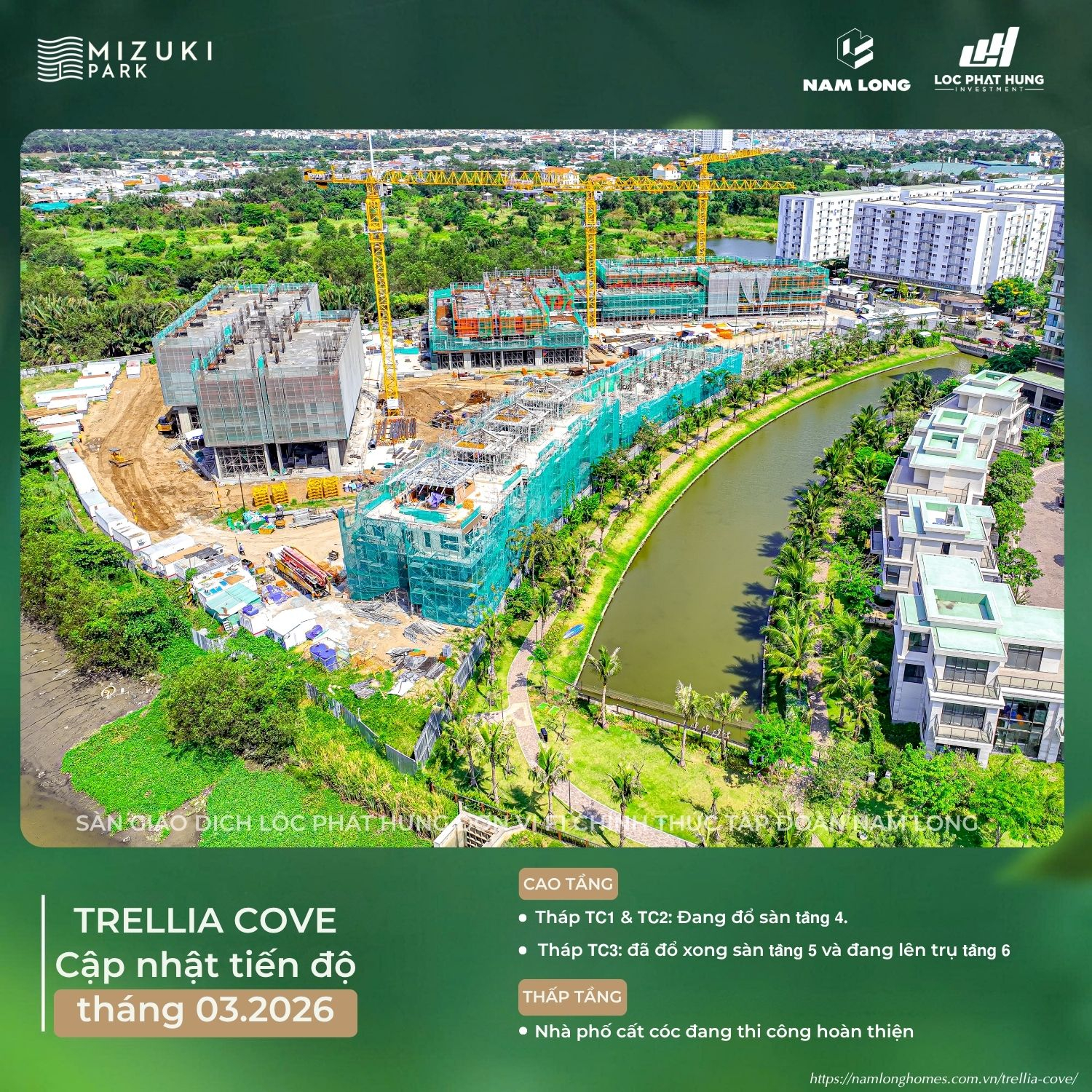 Hình Ảnh Flycam Toàn Cảnh Tiến Độ Trellia Cove Mizuki Park Ngày 18/03/2026 | Lộc Phát Hưng