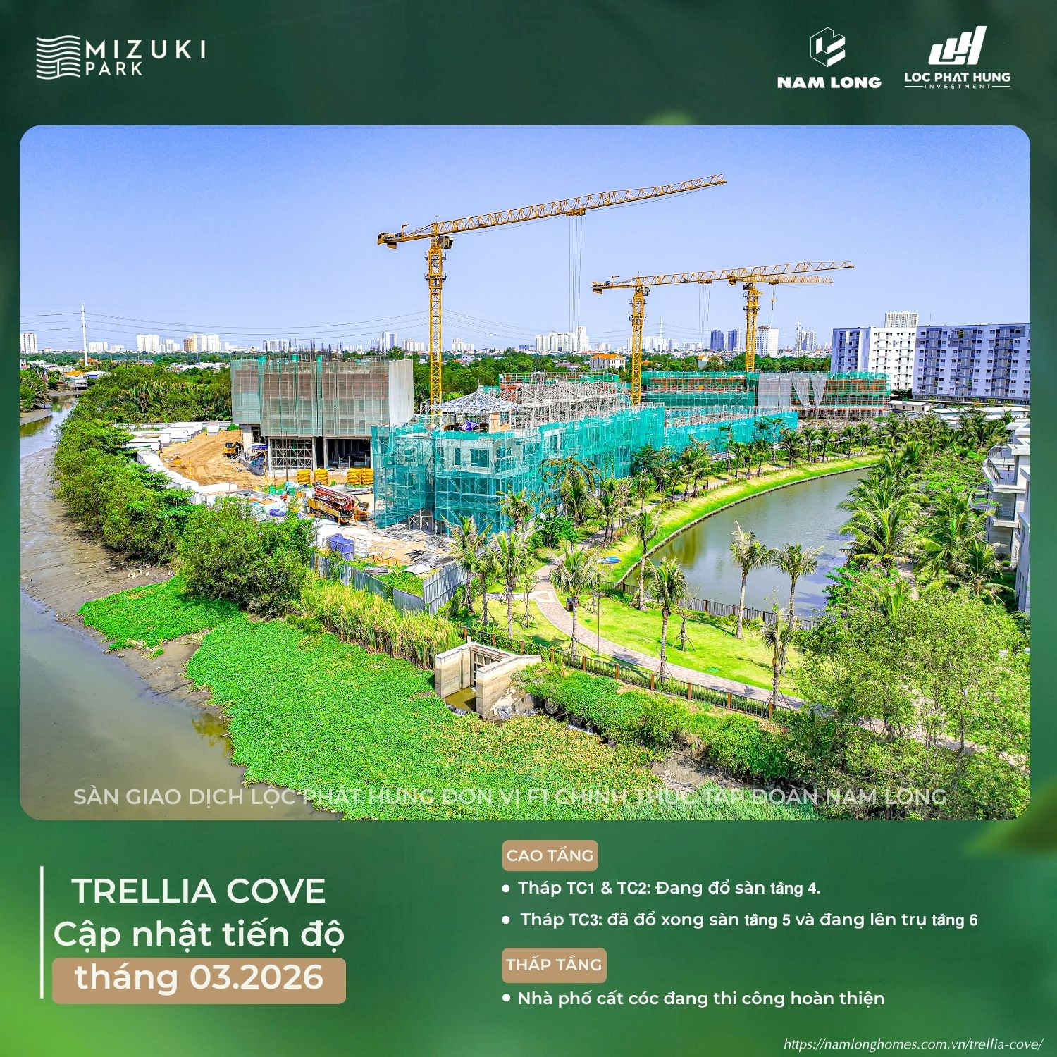 Hình Ảnh Flycam Toàn Cảnh Tiến Độ Trellia Cove Mizuki Park Ngày 18/03/2026 | Lộc Phát Hưng