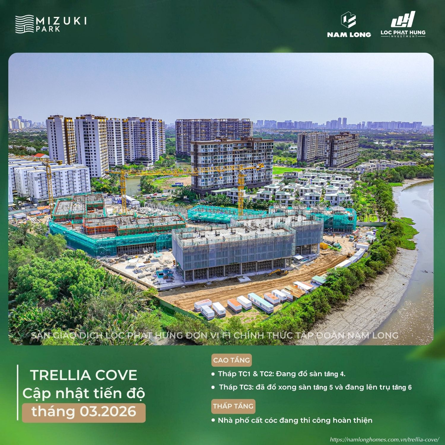 Hình Ảnh Flycam Toàn Cảnh Tiến Độ Trellia Cove Mizuki Park Ngày 18/03/2026 | Lộc Phát Hưng