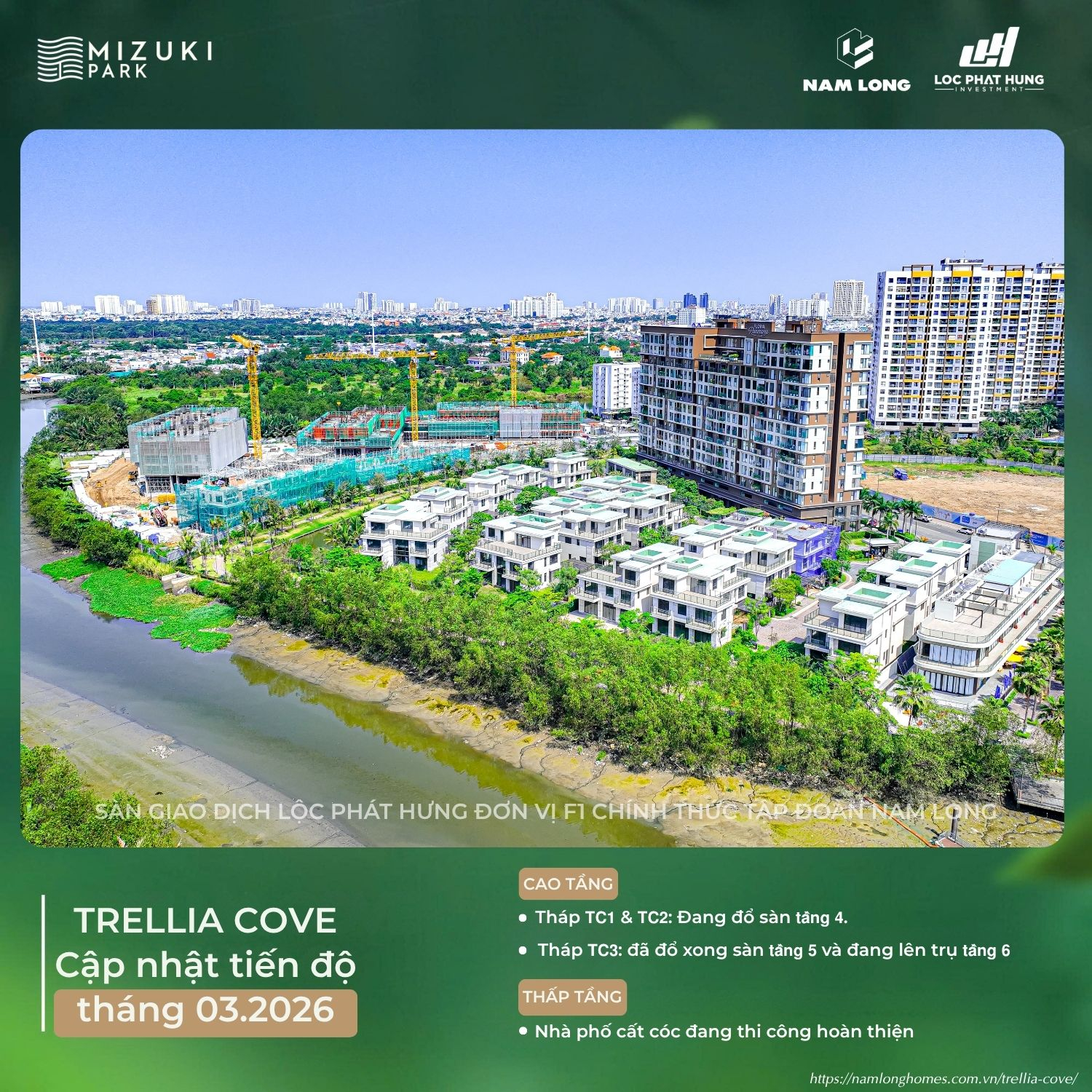 Hình Ảnh Flycam Toàn Cảnh Tiến Độ Trellia Cove Mizuki Park Ngày 18/03/2026 | Lộc Phát Hưng