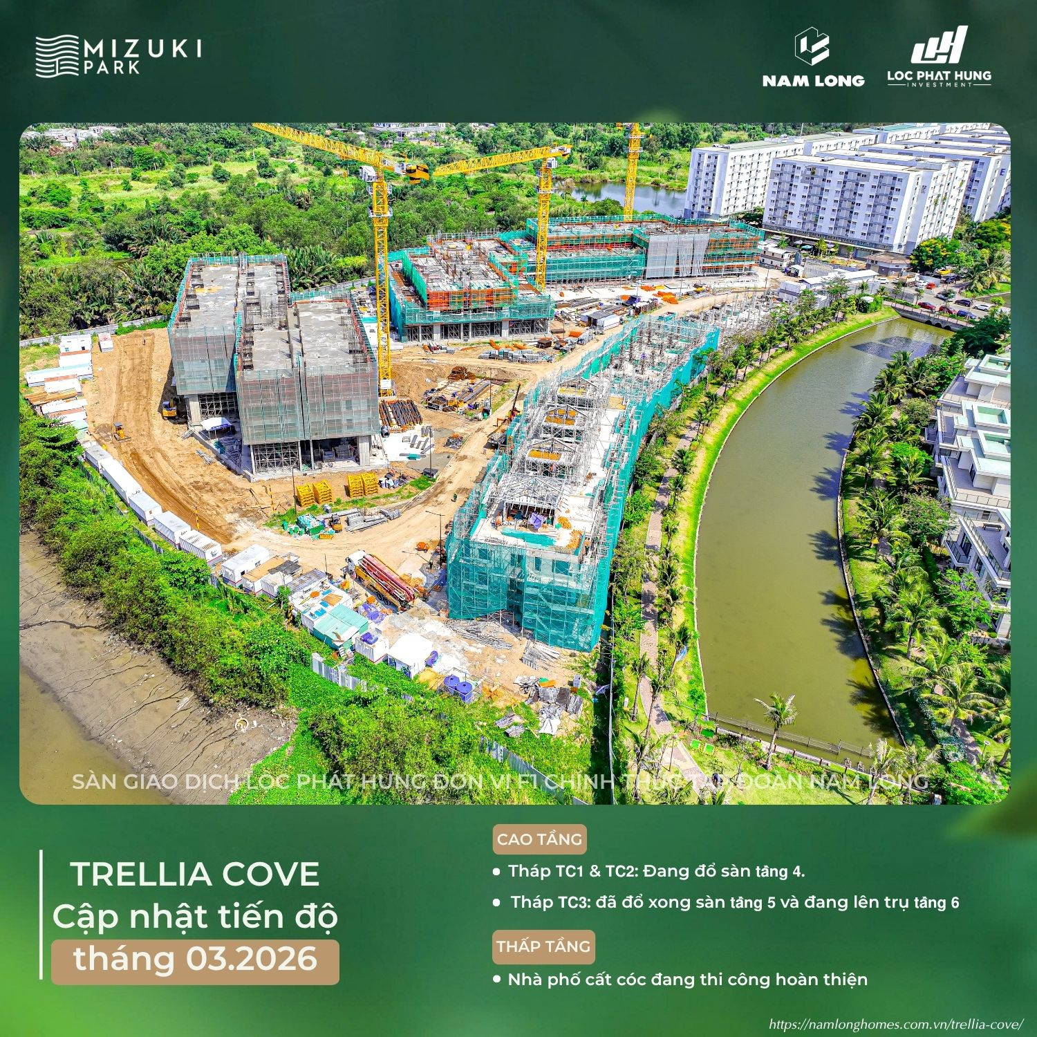 Hình Ảnh Flycam Toàn Cảnh Tiến Độ Trellia Cove Mizuki Park Ngày 18/03/2026 | Lộc Phát Hưng