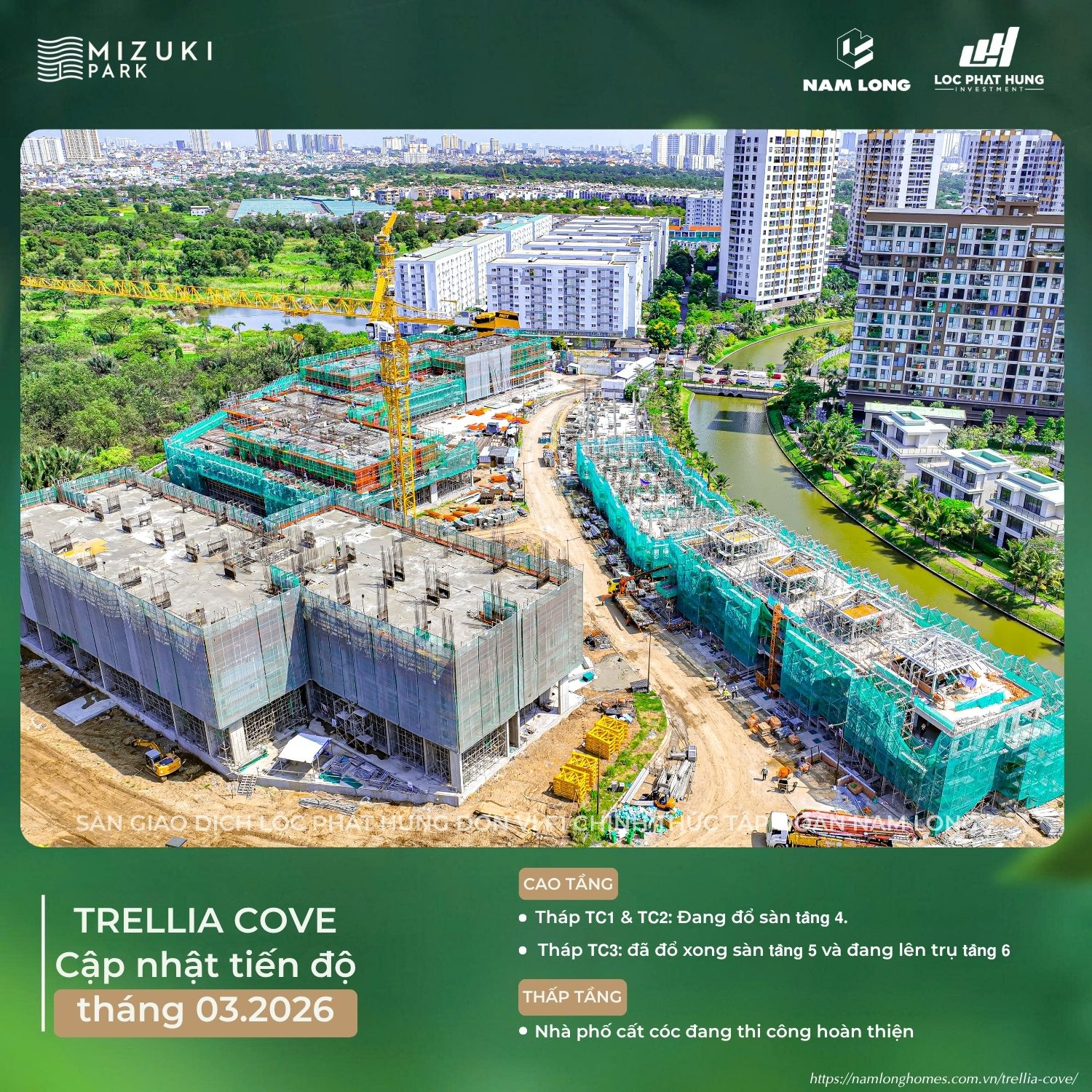 Hình Ảnh Flycam Toàn Cảnh Tiến Độ Trellia Cove Mizuki Park Ngày 18/03/2026 | Lộc Phát Hưng