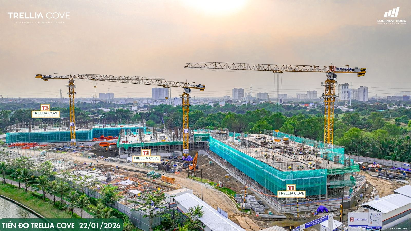 Hình Ảnh Flycam Toàn Cảnh Tiến Độ Trellia Cove Mizuki Park Ngày 22/01/2026