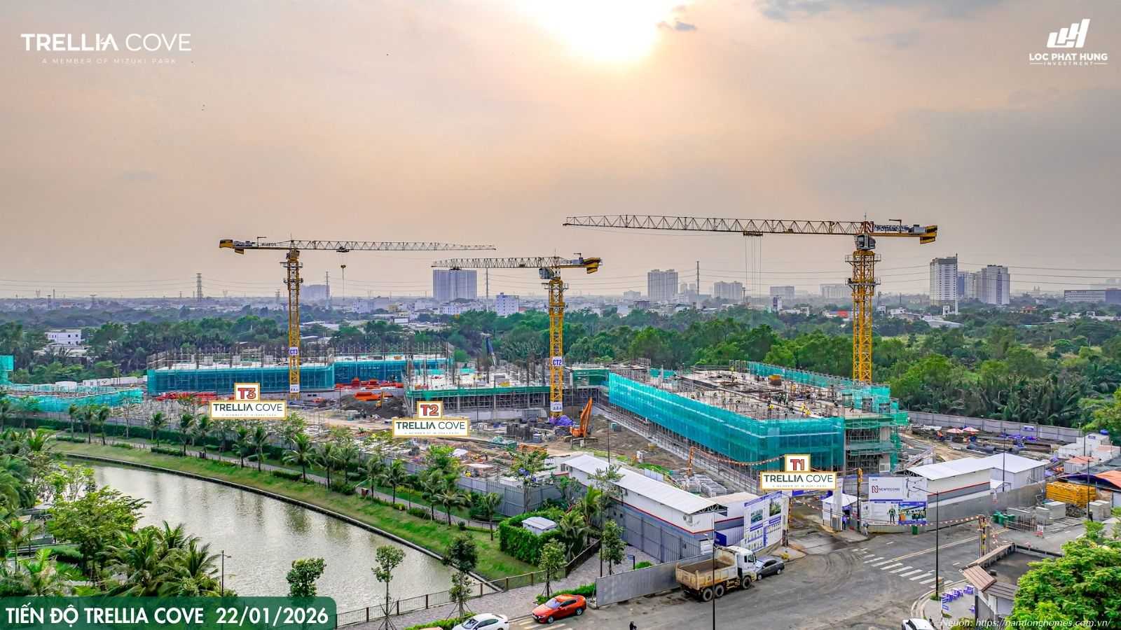 Hình Ảnh Flycam Toàn Cảnh Tiến Độ Trellia Cove Mizuki Park Ngày 22/01/2026