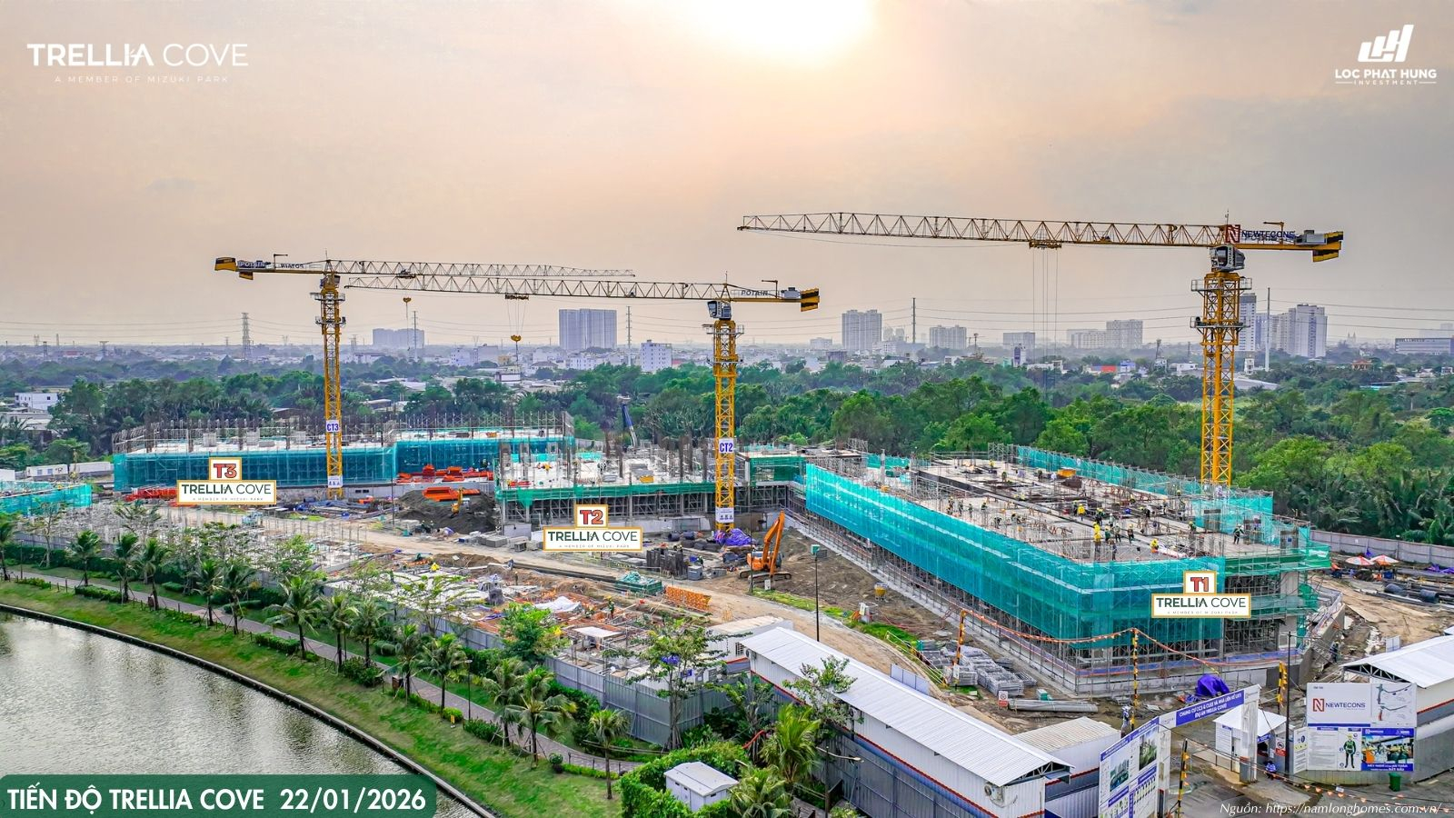 Hình Ảnh Flycam Toàn Cảnh Tiến Độ Trellia Cove Mizuki Park Ngày 22/01/2026