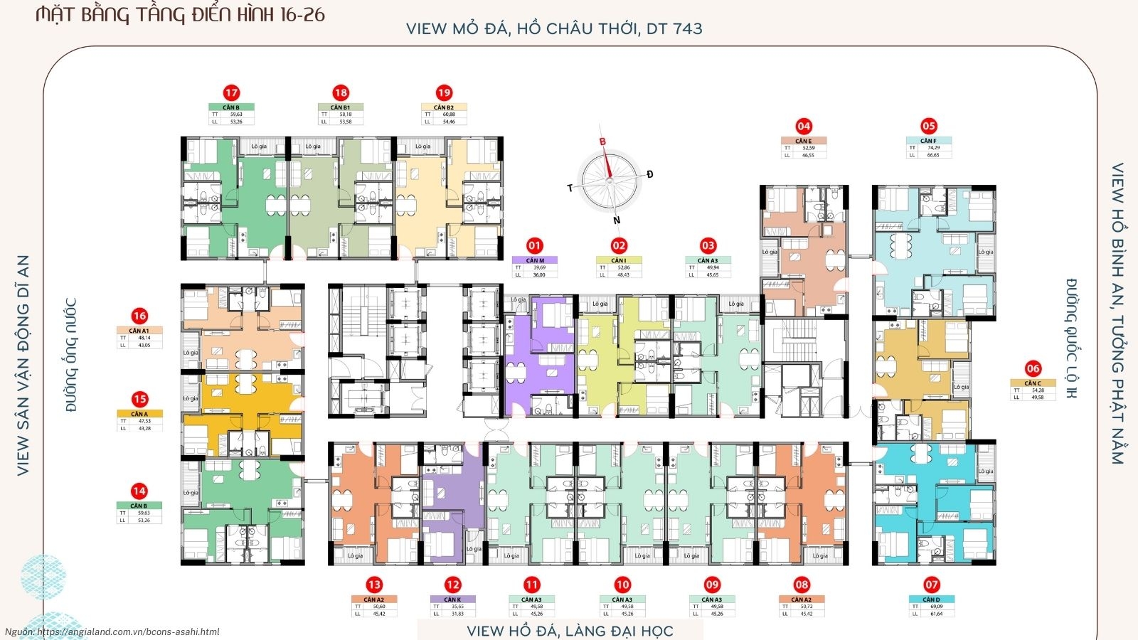 Mặt bằng tầng điển hình dự án Bcons Asahi