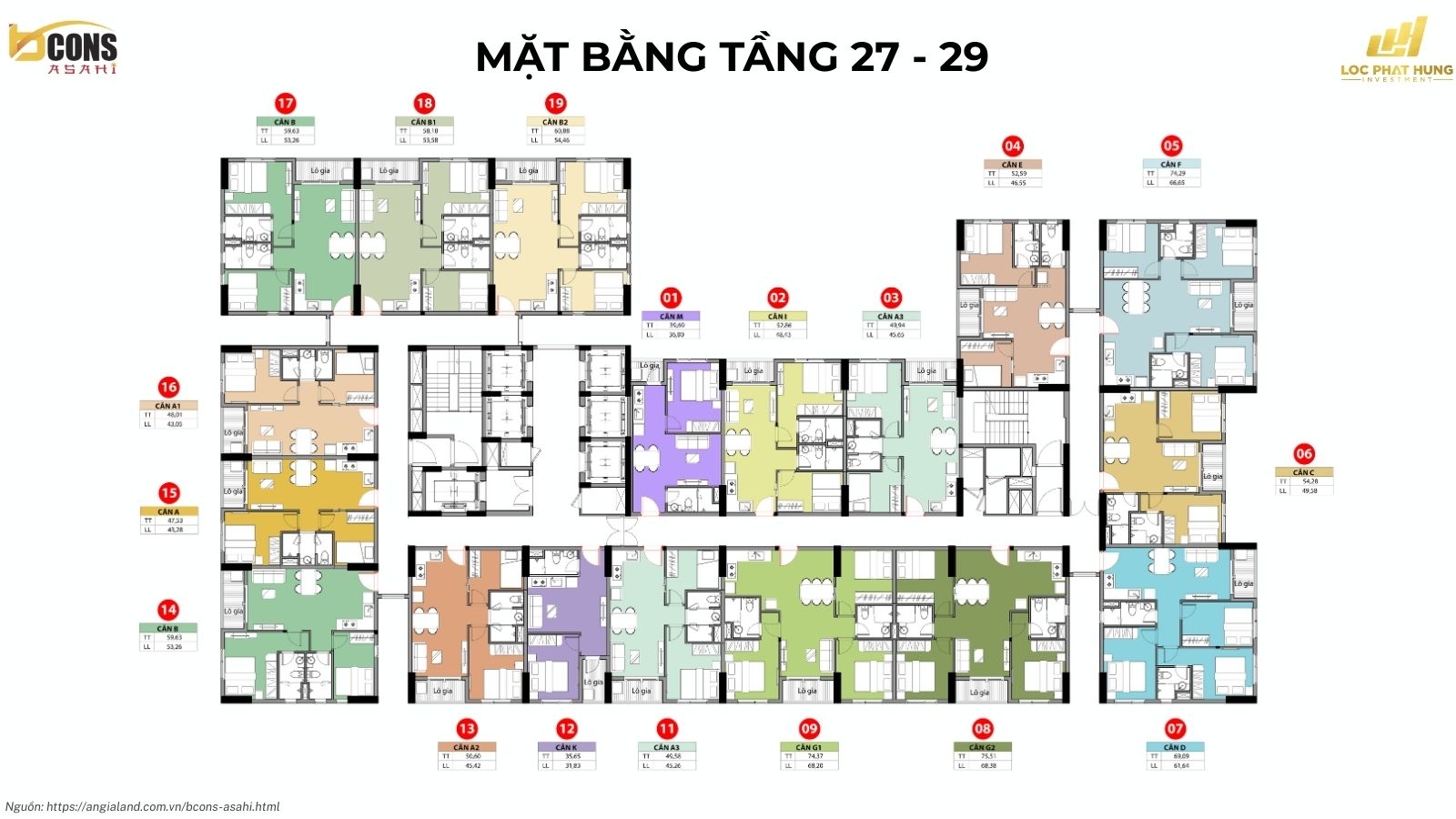 Mặt bằng tầng điển hình dự án Bcons Asahi