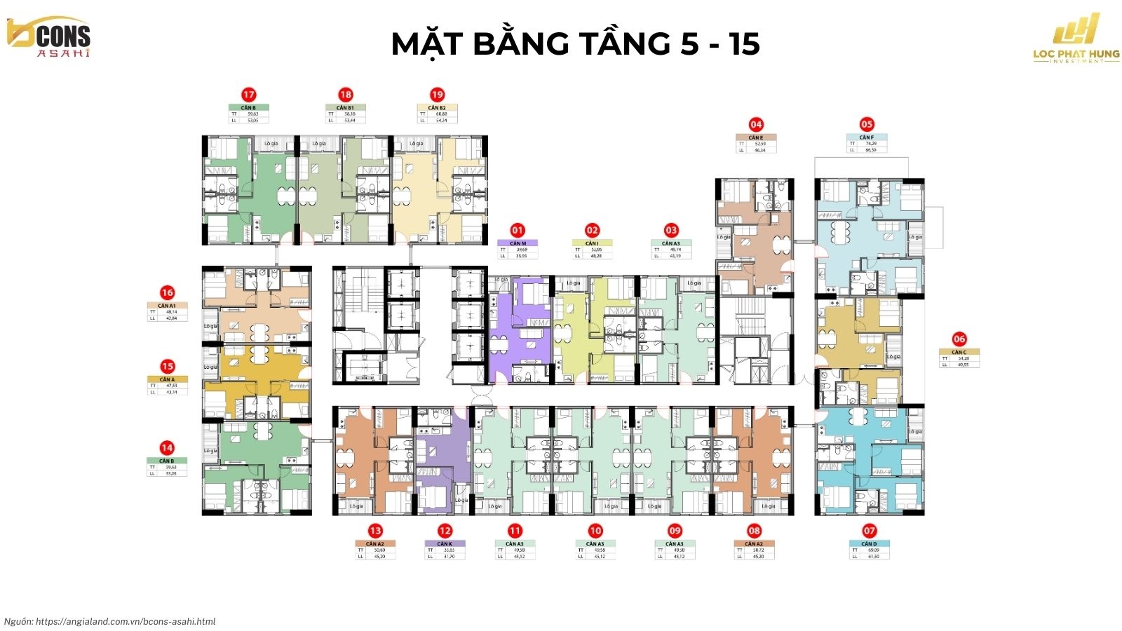 Mặt bằng tầng điển hình dự án Bcons Asahi
