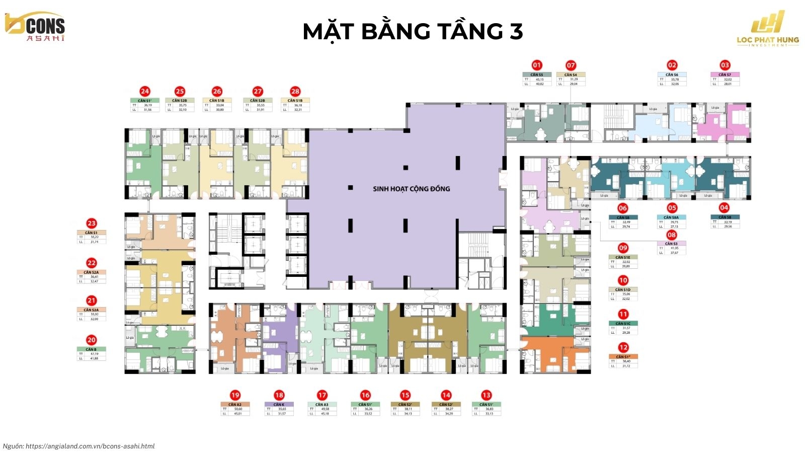 Mặt bằng tầng điển hình dự án Bcons Asahi