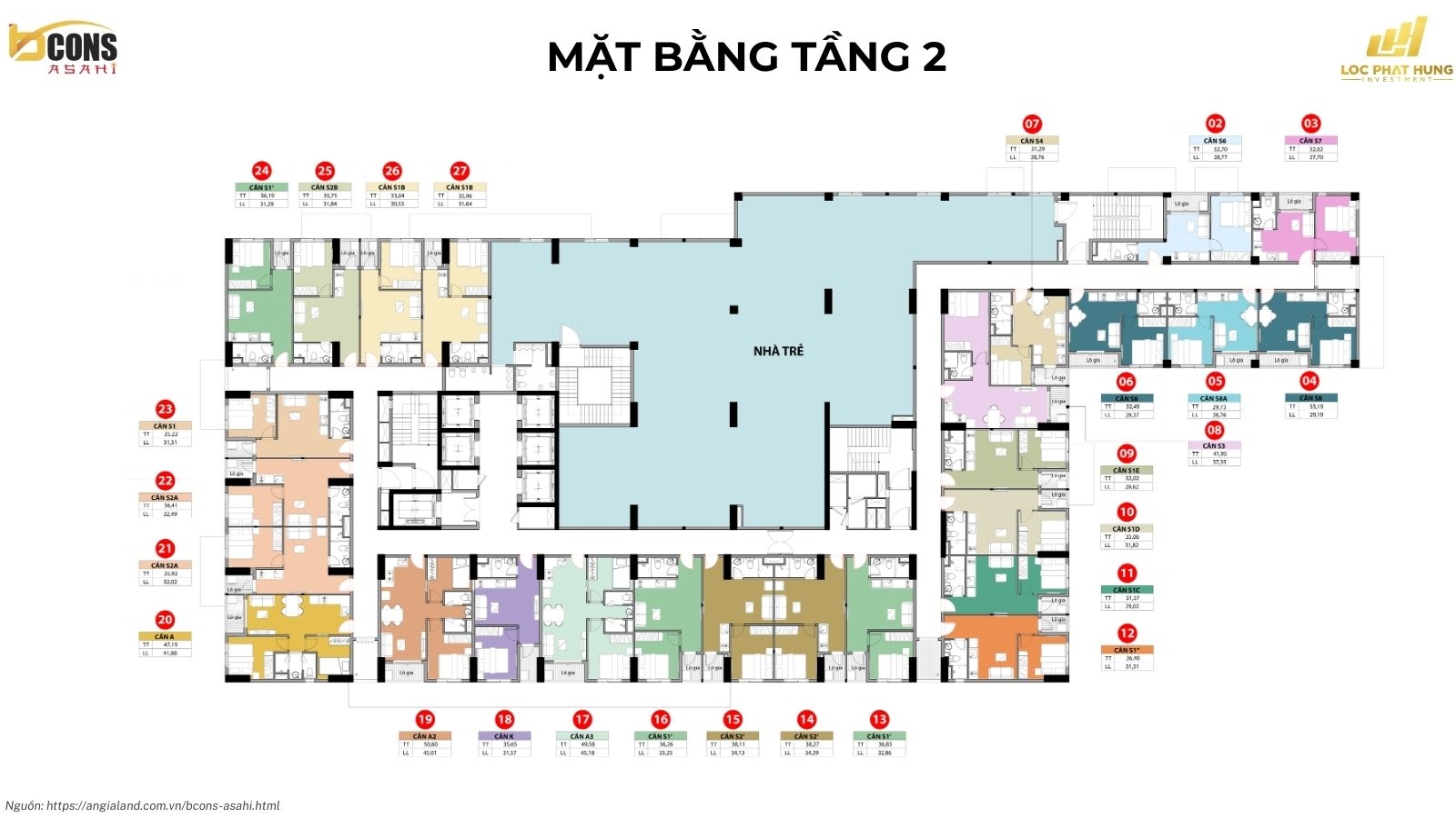 Mặt bằng tầng điển hình dự án Bcons Asahi