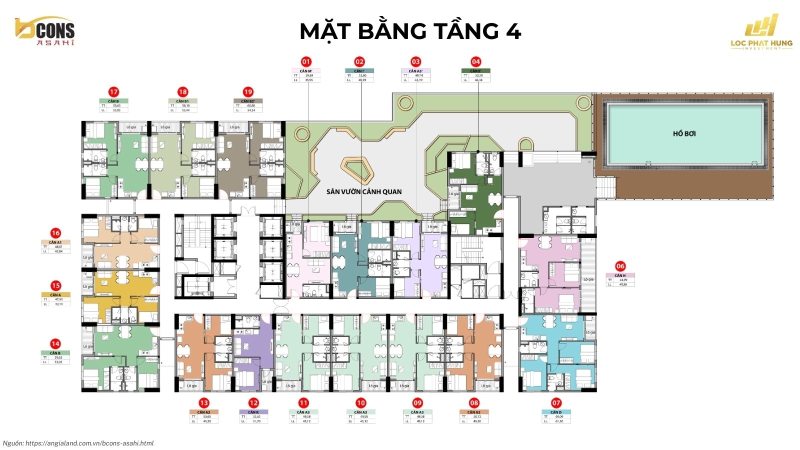 Mặt bằng tầng điển hình dự án Bcons Asahi