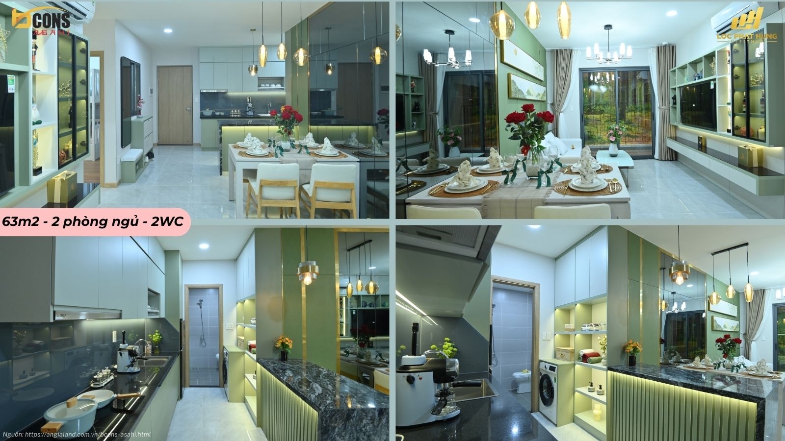 Nhà mẫu căn hộ 2 phòng ngủ, 2WC dự án Bcons Asahi