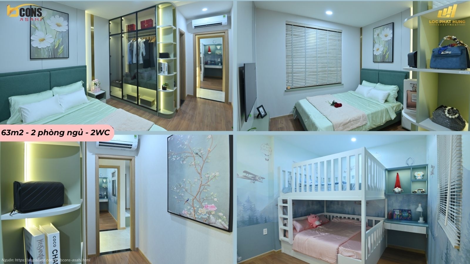 Nhà mẫu căn hộ 2 phòng ngủ, 2WC dự án Bcons Asahi