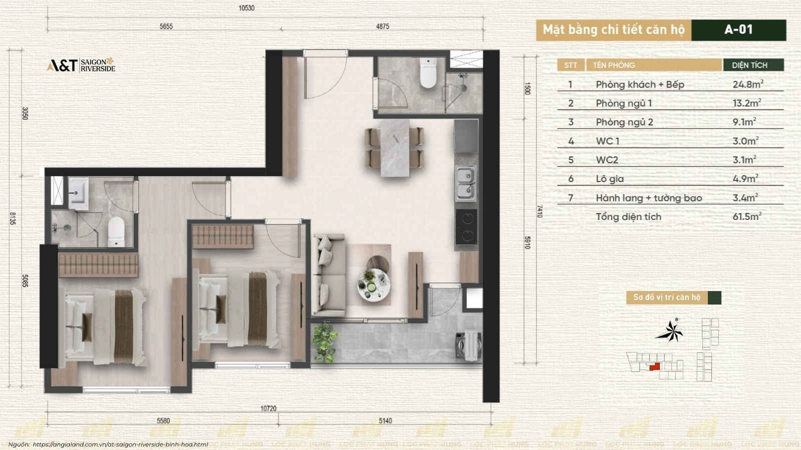 Thiết Kế Căn Hộ Chung Cư A&T Saigon Riverside phường Bình Hòa