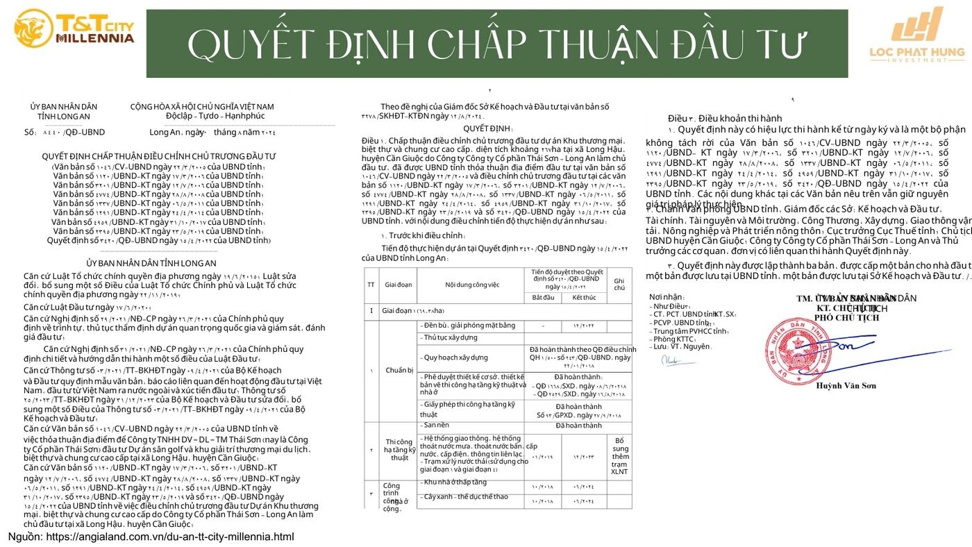 Văn bản Quyết định chấp thuận chủ trương đầu tư dự án T&T City Millennia.