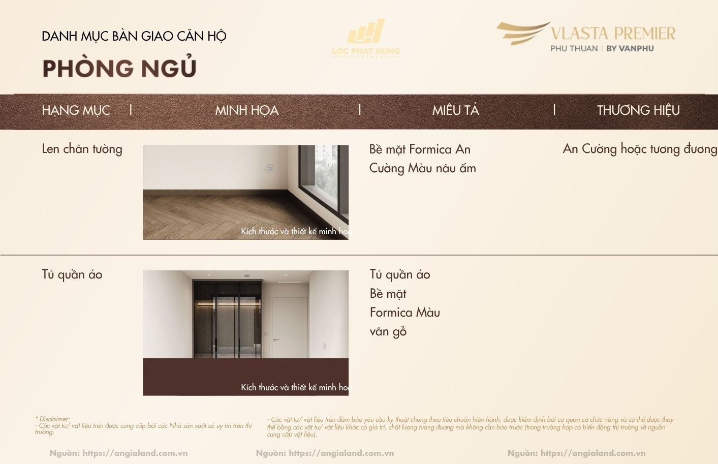 Chi tiết danh mục vật liệu và thiết bị bàn giao hạng sang dự án Vlasta Premier