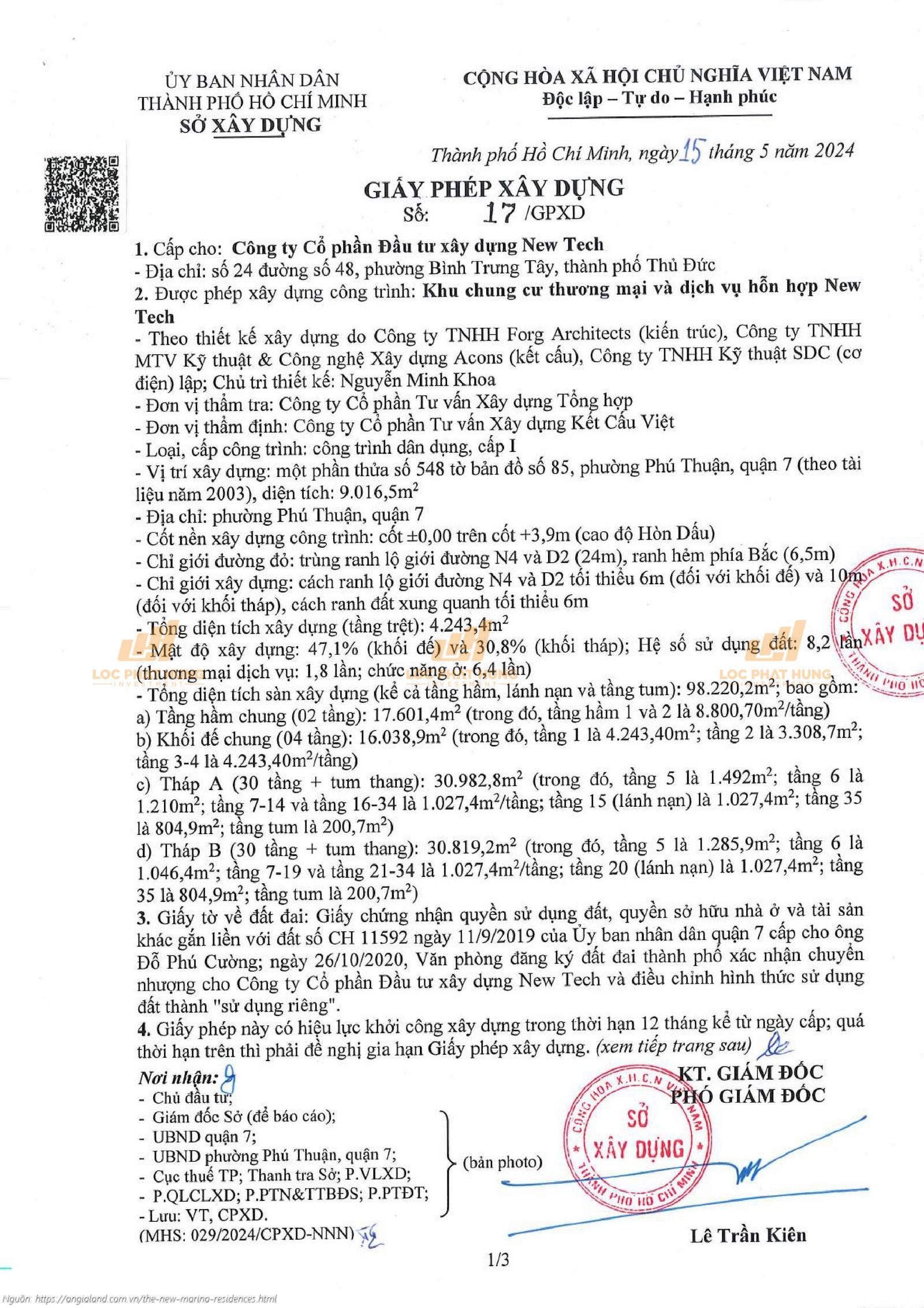 Giấy phép xây dựng (GPXD) dự án căn hộ chung cư The New Marina Residences Quận 7