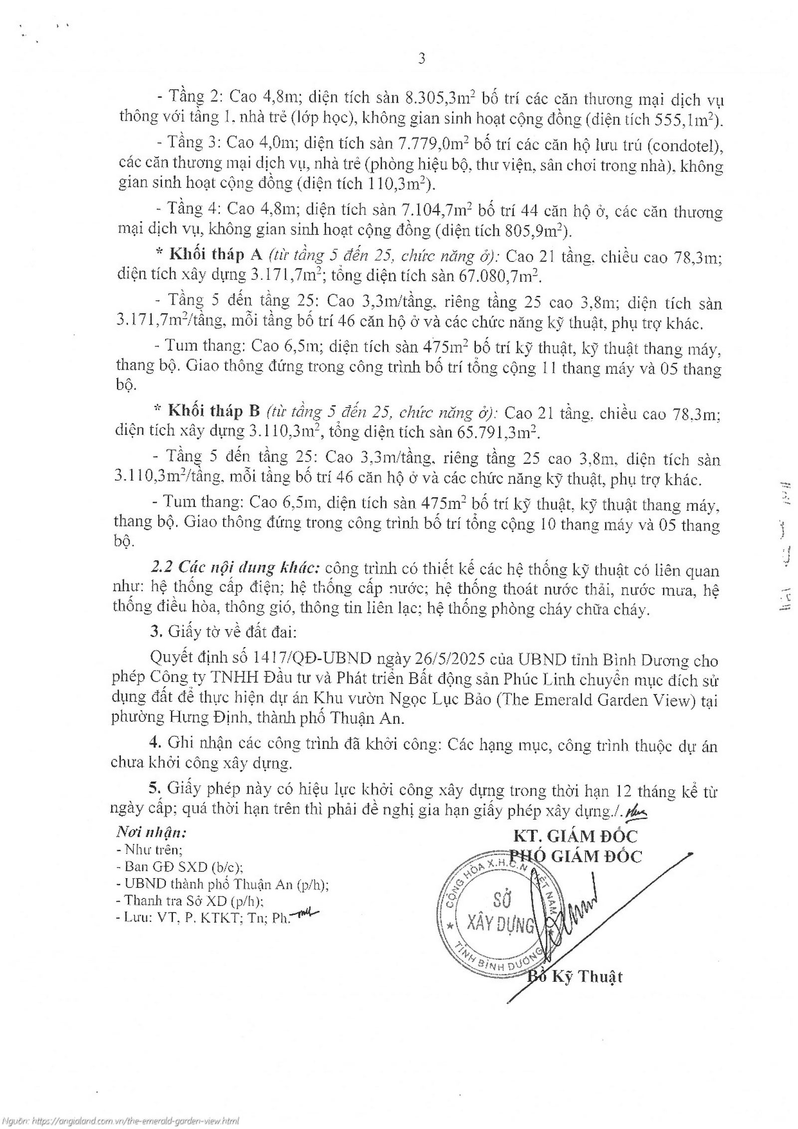 Giấy phép xây dựng số 3488/GPXD dự án The Emerald Garden View.