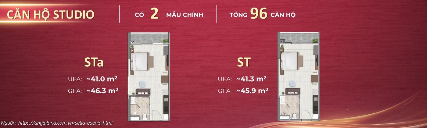 Mặt bằng căn hộ Studio dự án Setia Edenia (Loại ST: ~45.9m², STa: ~46.3m²)