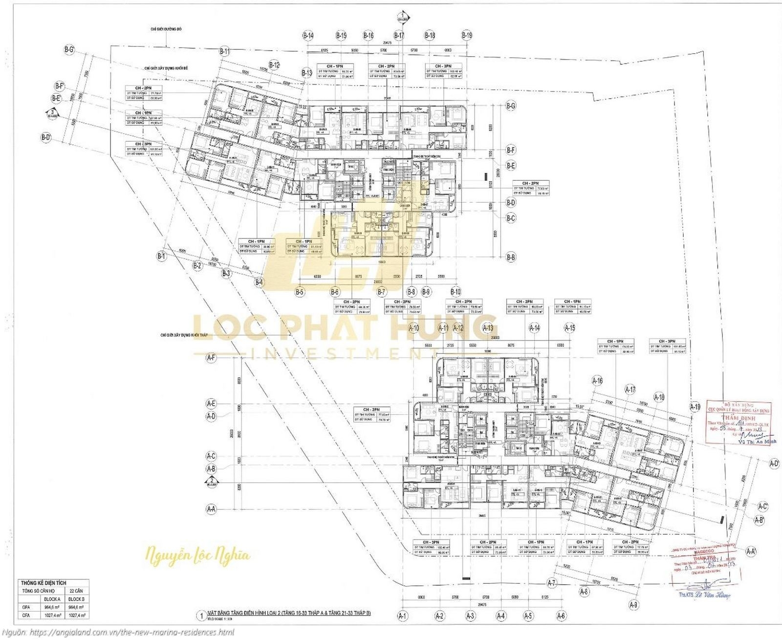 Mặt bằng tầng điển hình loại 2 (tầng 16-33 tháp A & tầng 21-33 tháp B) dự án The New Marina Residences Quận 7
